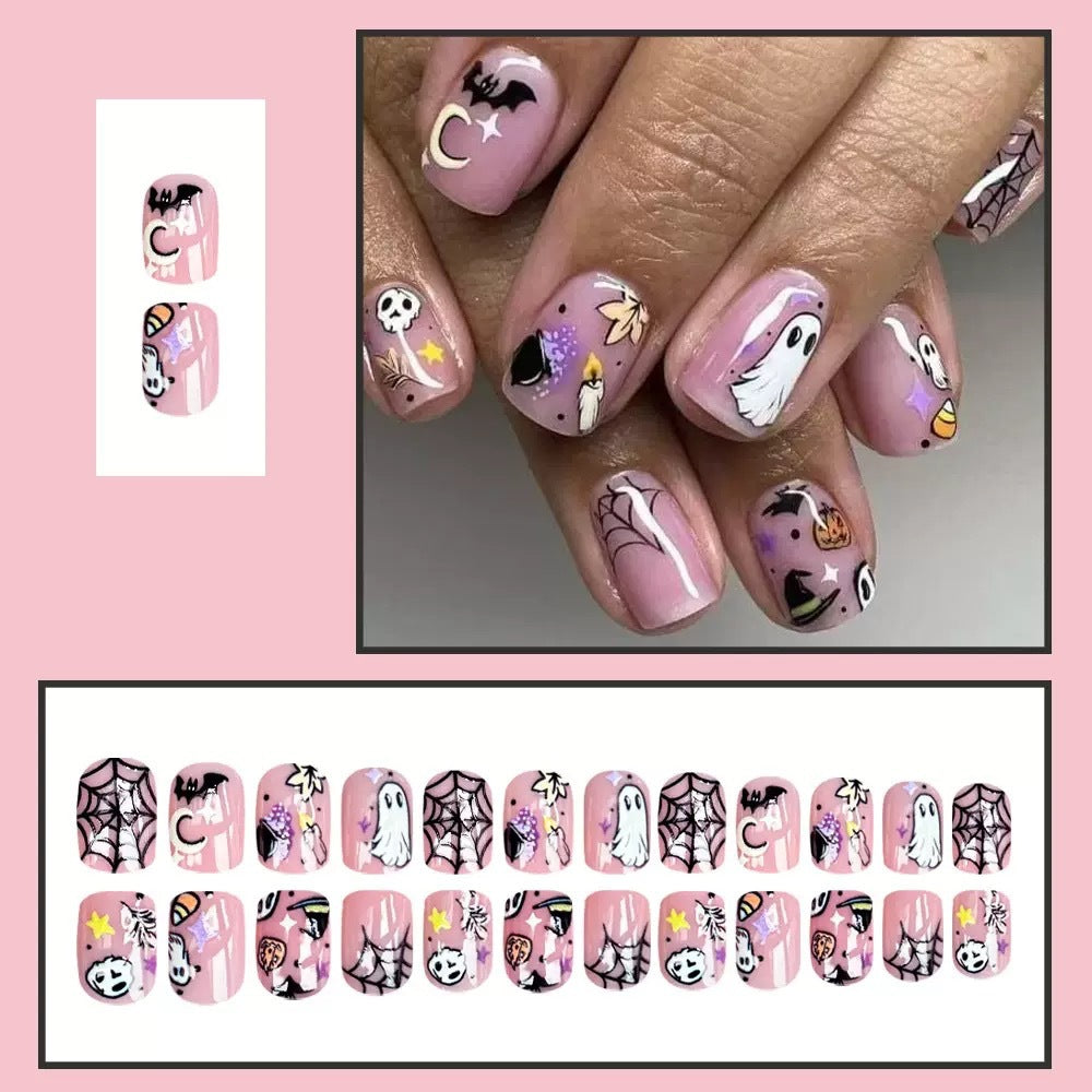 Halloween Fake Nail Set with Creative Horror Motifs and Intricate Designs Bowlift