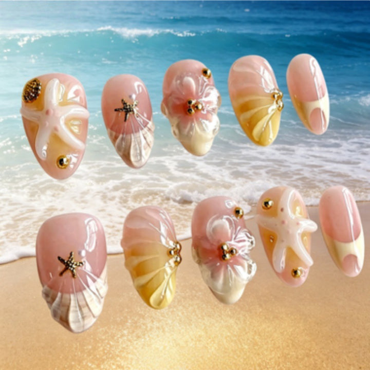 Artistic Press-On Nail Set with Unique Summer Designs Bowlift