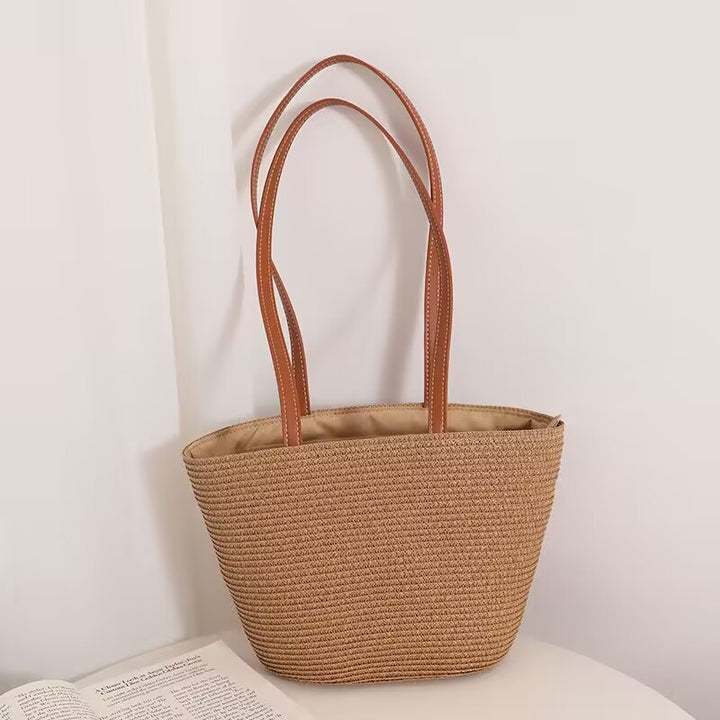 Elegant Bast Handbag with Leather Handles Bowlift