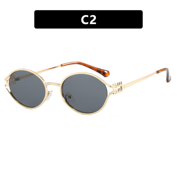Women's Oval Sunglasses with Elegant Metal Frame and Fashionable Design Bowlift