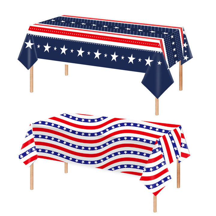 Independence Day Festive Vinyl Rectangular Tablecloth with Star Border Pattern Bowlift