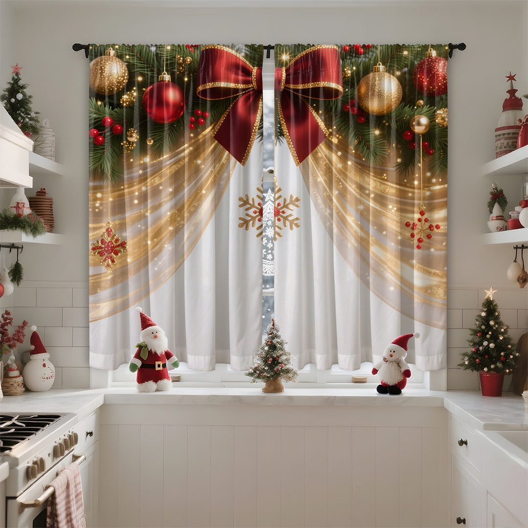 Festive Holiday-Themed Sheer Curtain Panels
