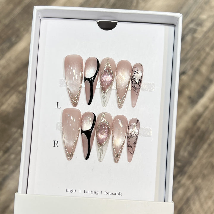 Decorative Floral Stiletto Press-On Nail Set Bowlift