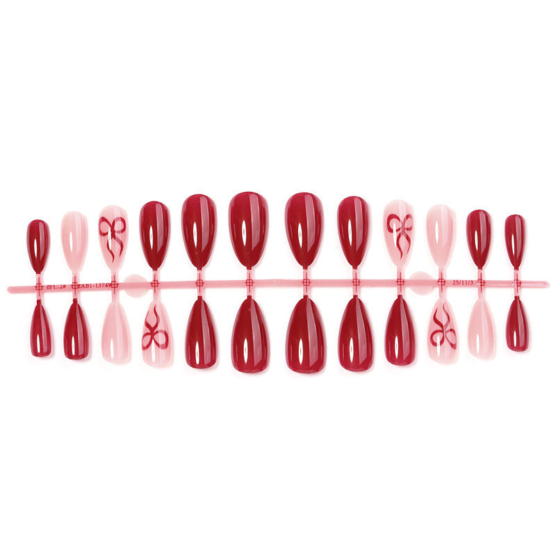 Artificial nail set with elegant bow and glitter accents Bowlift 1789119024