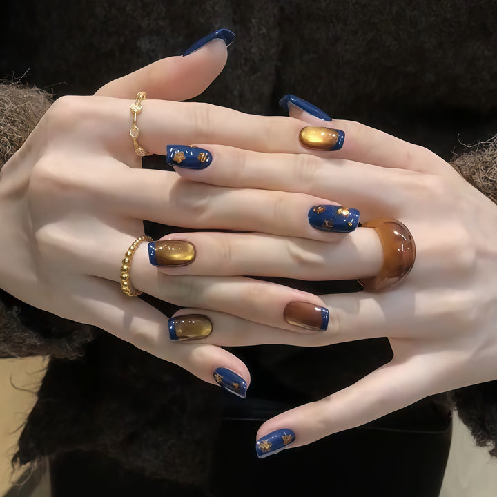 Artificial nails with elegant gradient and sparkling accents Bowlift