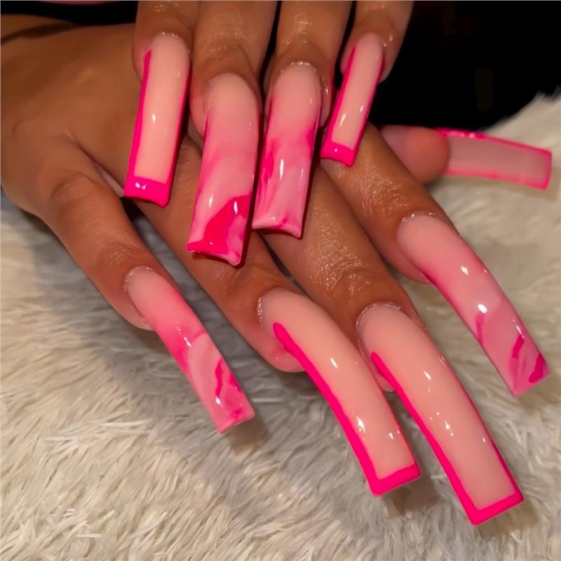 Trendy Long Marble Effect Press-On Nails Bowlift