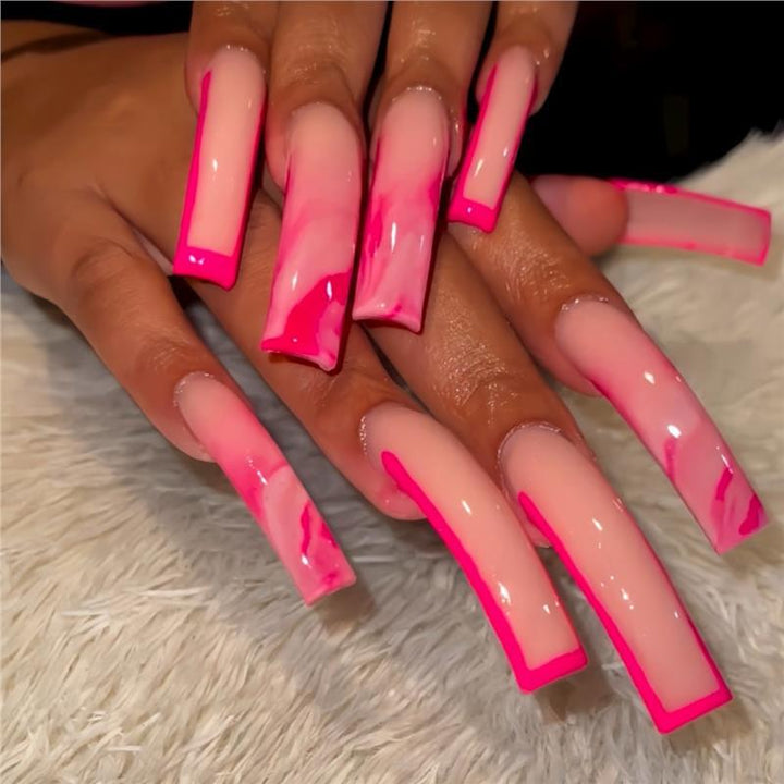 Trendy Long Marble Effect Press-On Nails Bowlift