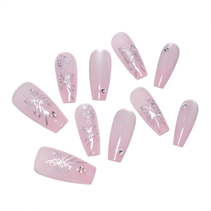 Artistic press-on nails with butterfly design Bowlift