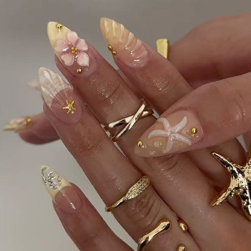 Coastal-Inspired Decorative Press-On Nails