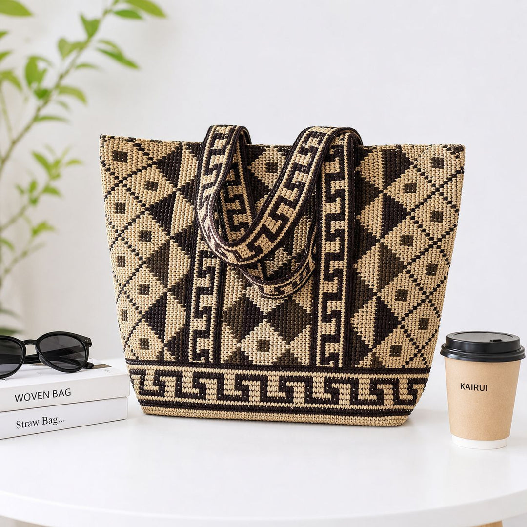 Handwoven Macrame Tote Bag with Geometric Pattern Bowlift