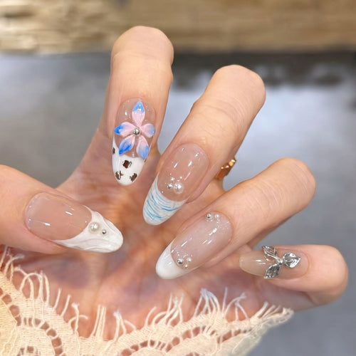 Floral Embellished Press-On Nail Art Set Bowlift 1788224030