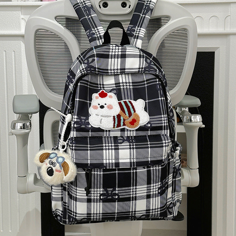 Cute Cartoon-Themed Plaid Backpack