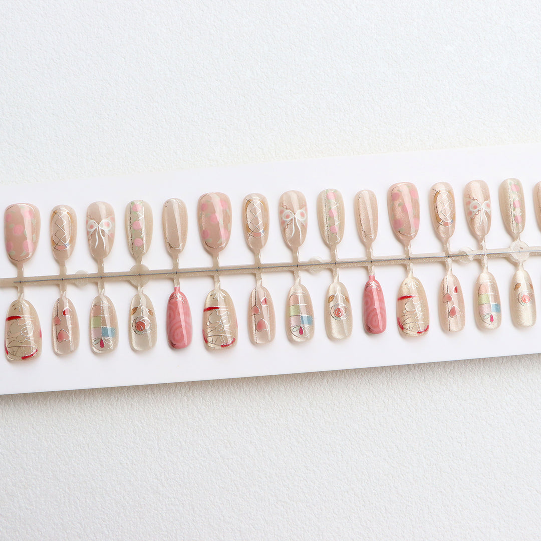 Decorative Press-On Nail Art Set with Artistic Designs Bowlift