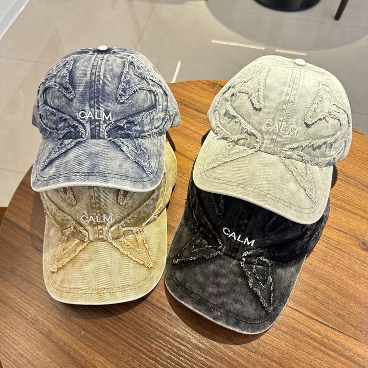 Unisex Distressed Denim Embroidered Cap Bowlift