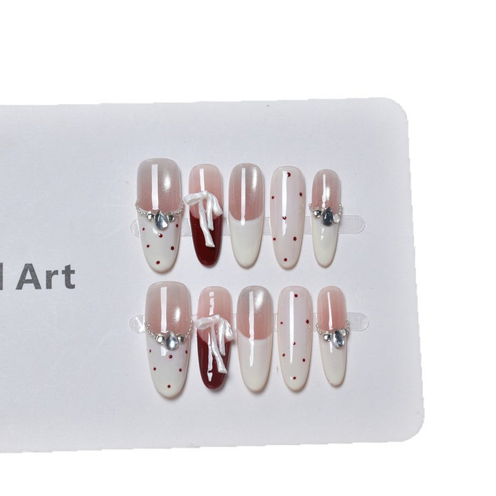 Decorative Press-On Nails with Bow and Gem Accents Bowlift
