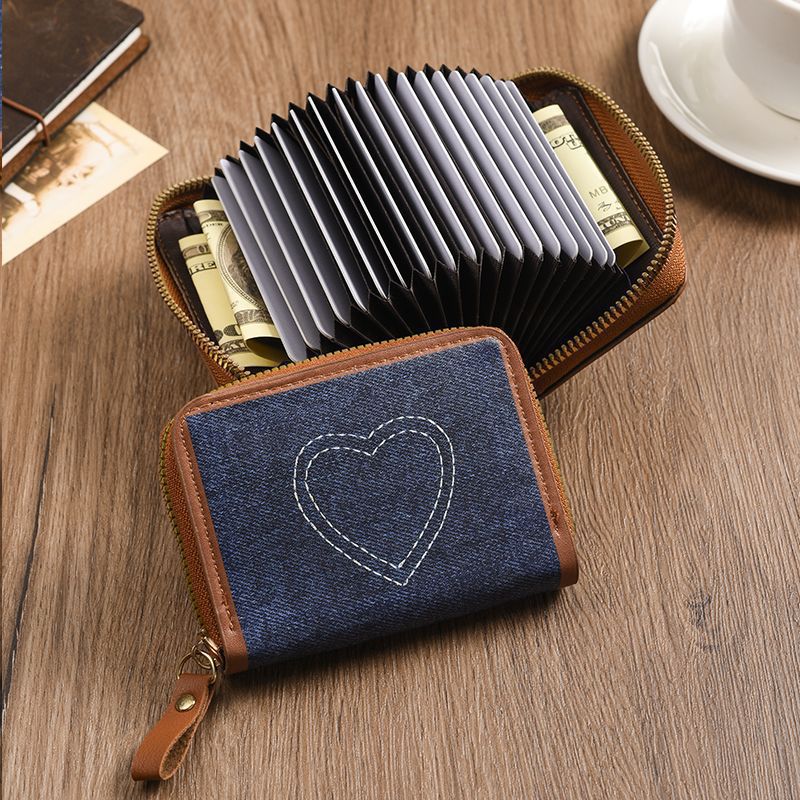 Zip-Around Denim Heart Coin Wallet Bowlift