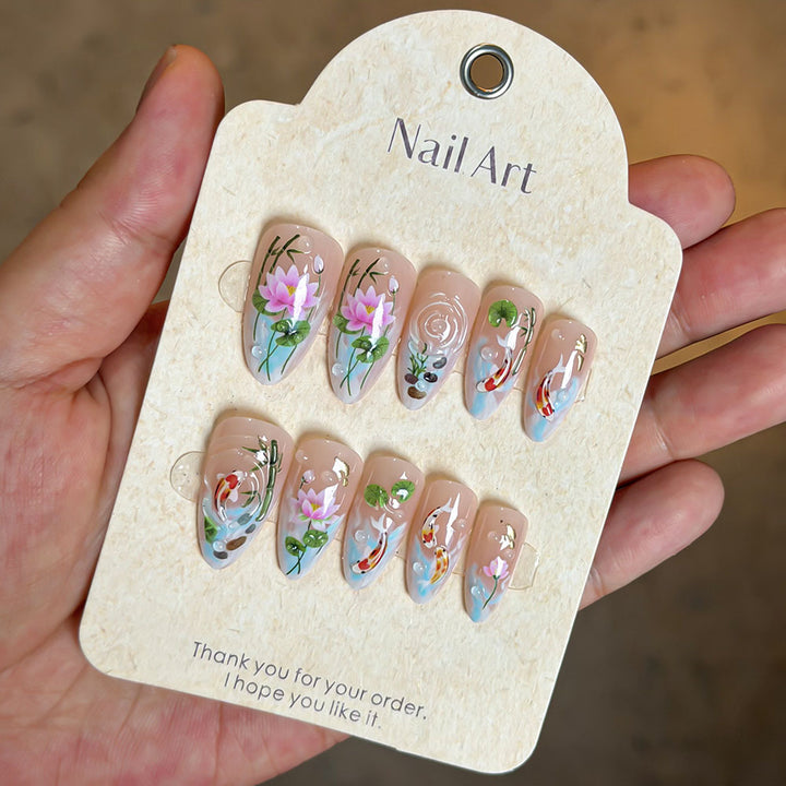 Artistic Floral Press-On Nail Set Bowlift