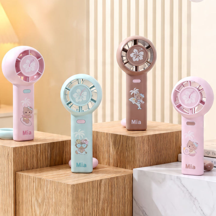 Women's Portable Handheld Fan with Ergonomic Design and Cute Bowlift Motif
