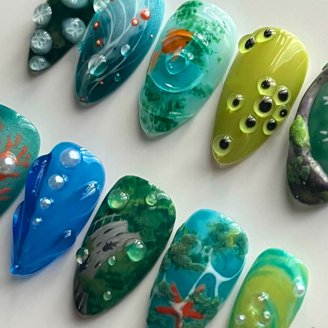 Artistic Ocean-Inspired Press-On Nails Bowlift
