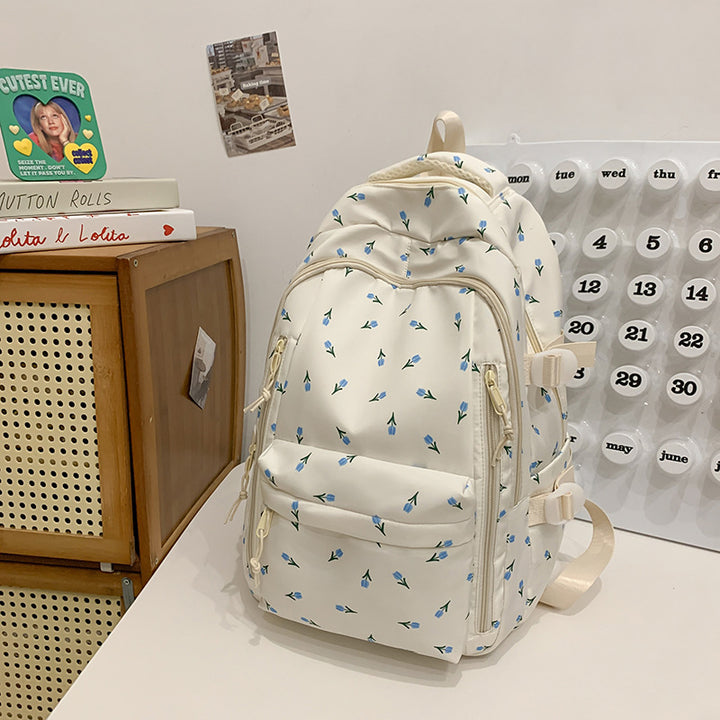 Floral Embellished Multi-Pocket School Backpack