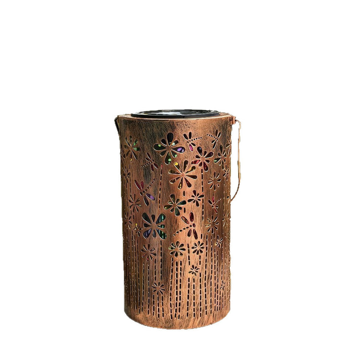 Solar Projection Lantern With Sunflower Floral Metal Cylinder And Hanging Handle Bowlift