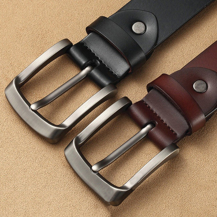 Classic Full-Grain Leather Dress & Casual Belt with Brushed Metal Buckle Bowlift