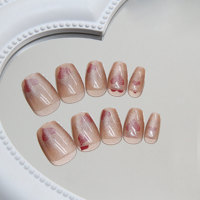 Heart-Themed Press-On Nail Design Bowlift