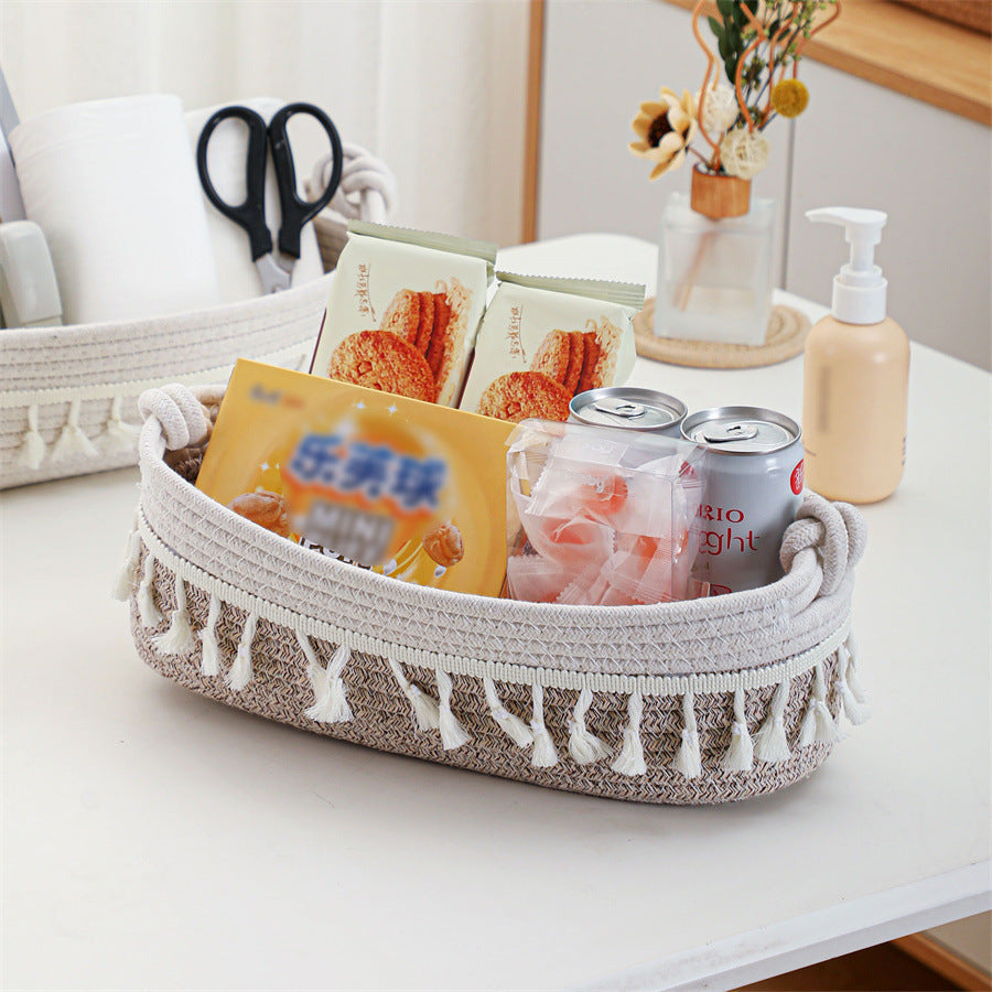 Women Versatile Storage Basket with Tassel Decoration Bowlift