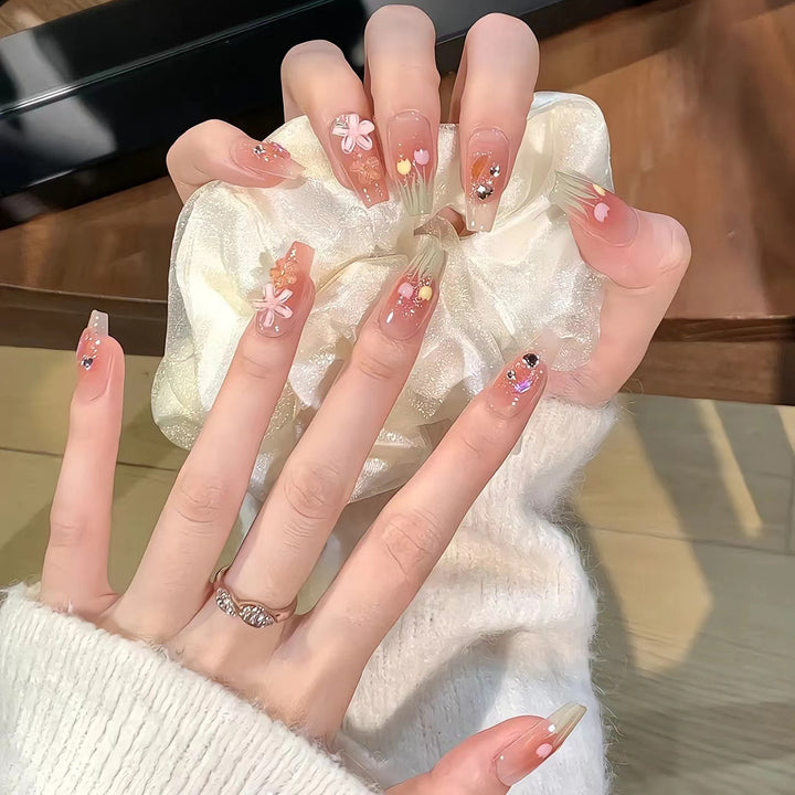 Artistic acrylic nails with floral design Bowlift