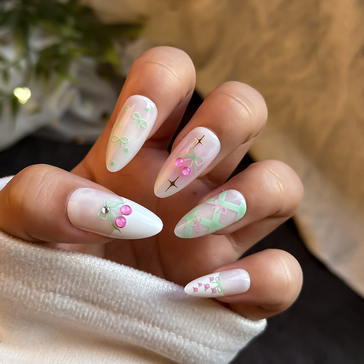 Elegant Floral Art Press-On Nail Set Bowlift