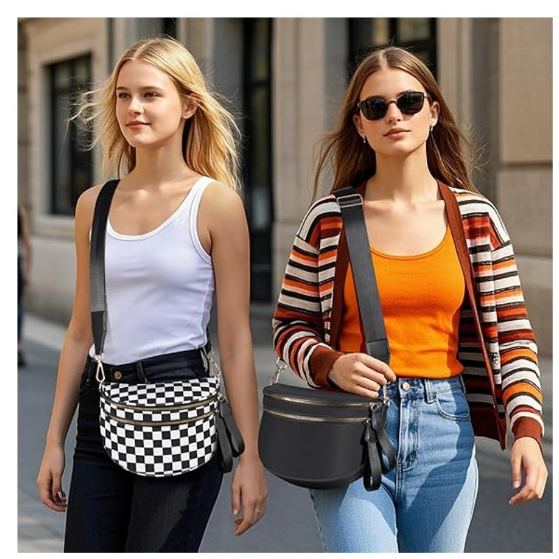 Fashionable crossbody bag with removable shoulder strap and double zipper Bowlift