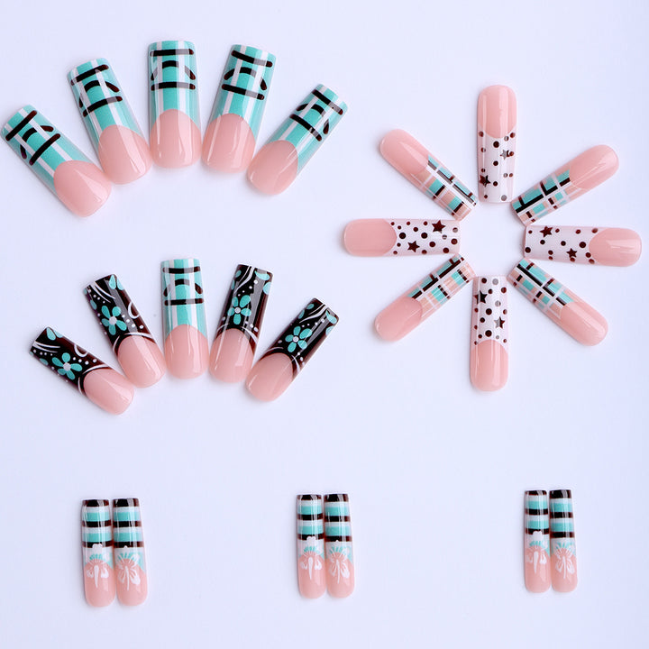 Artificial nails with creative geometric and floral design Bowlift