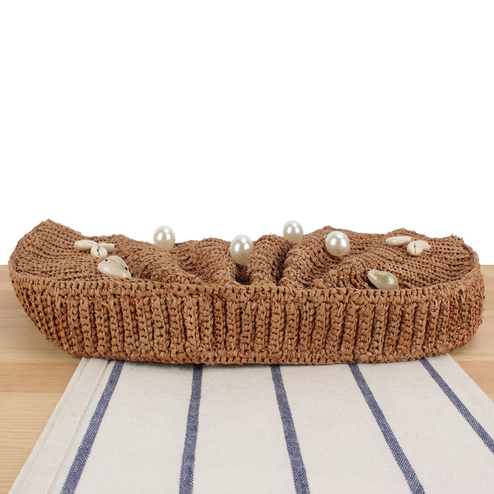 Elegant Clutch Made of Hand-Woven Material with Unique Wave Pattern Bowlift