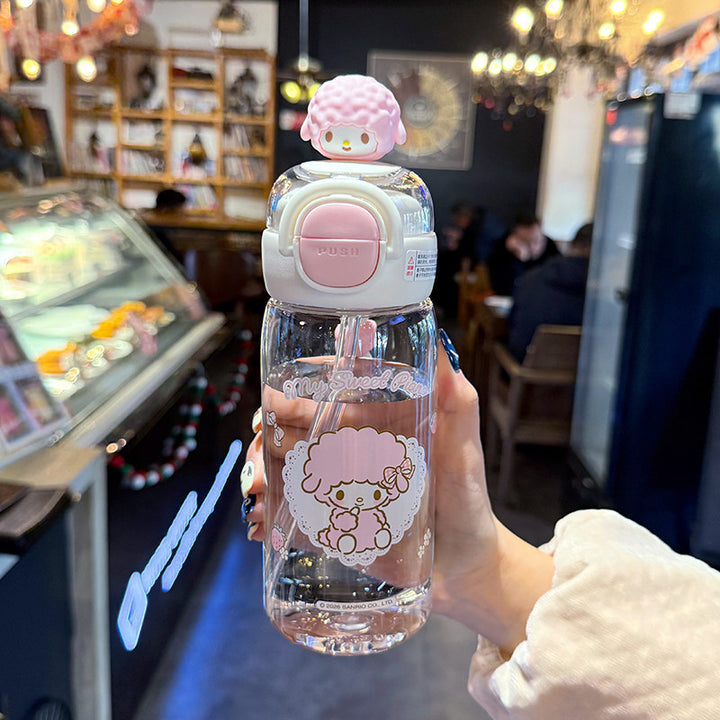 Women's water bottle with interactive lid and cute character design Bowlift