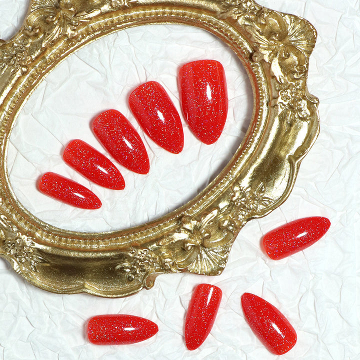 Glossy Glitter Almond-Shaped Press-On Nails Bowlift