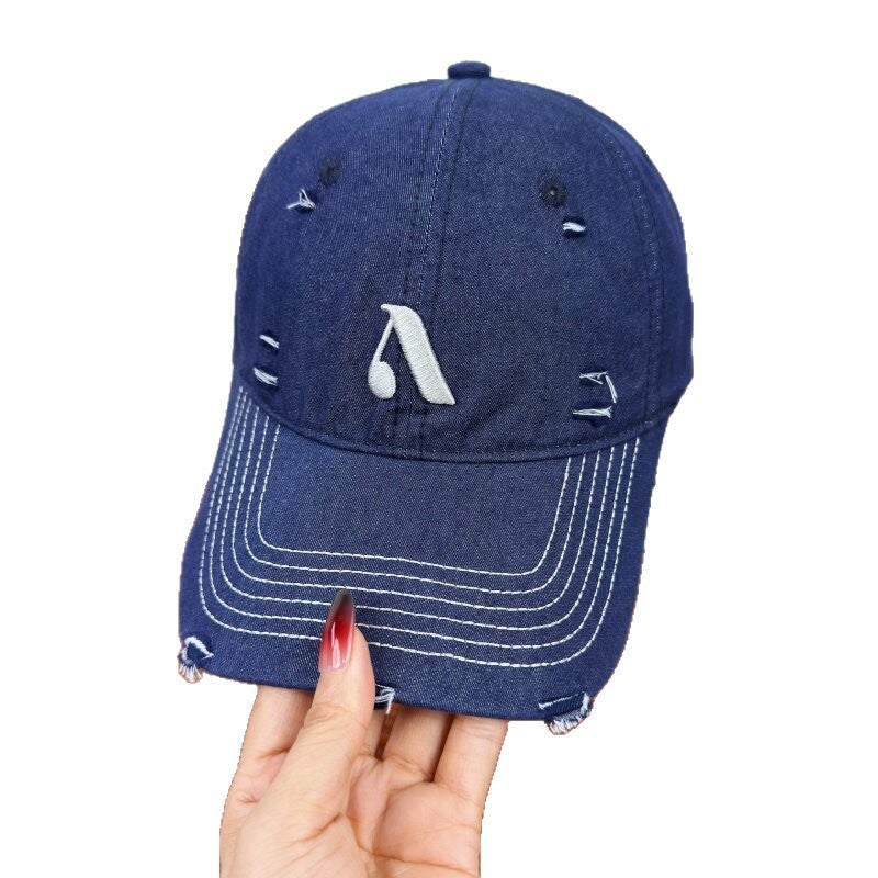 Men's Distressed Denim Style Cap Bowlift