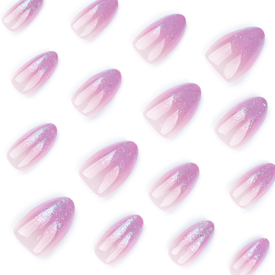 Artistic Nail Extensions with Glitter Gradient Bowlift