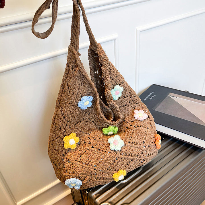 Floral Embellished Crochet Shoulder Bag Bowlift