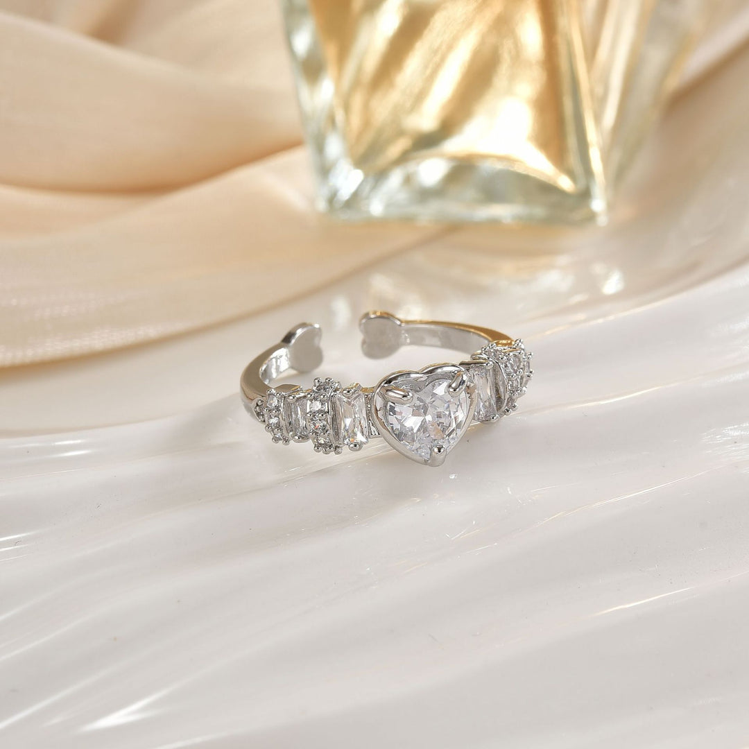 Double-Band Heart Halo Ring With Pavé Accents
