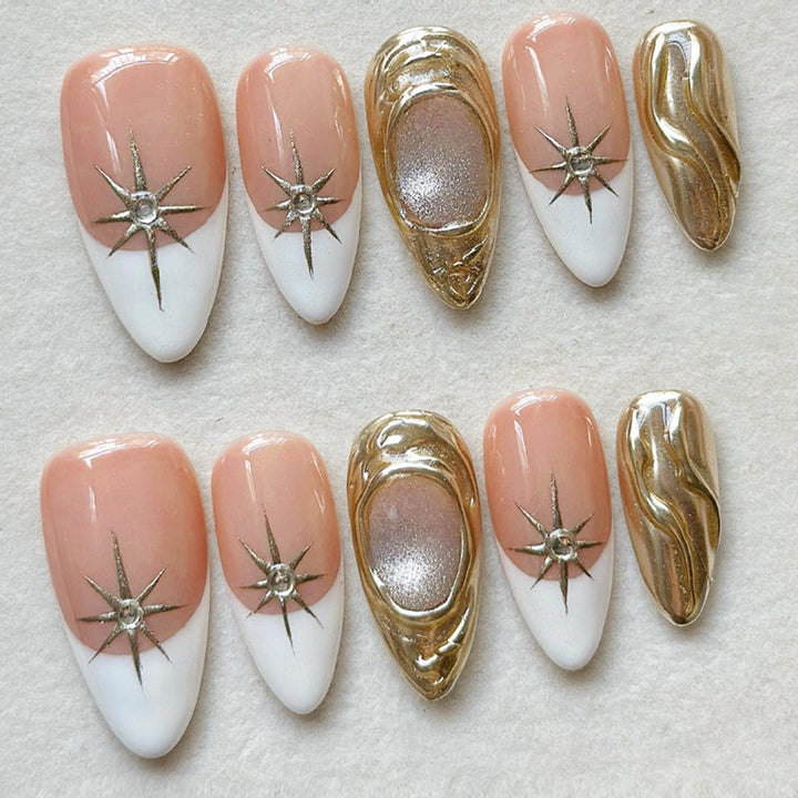 Premium Decorative Press-On Nail Set with Elegant Floral Accents Bowlift