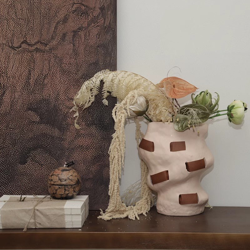 Decorative Terracotta Vase with Rope Accents