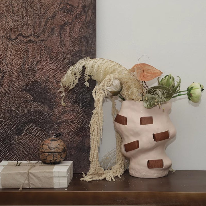 Decorative Terracotta Vase with Rope Accents