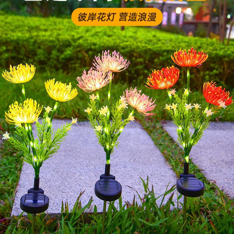 Realistic Solar LED Garden Flower Stake With Chrysanthemum Bloom And Flexible Waterproof Stem Bowlift