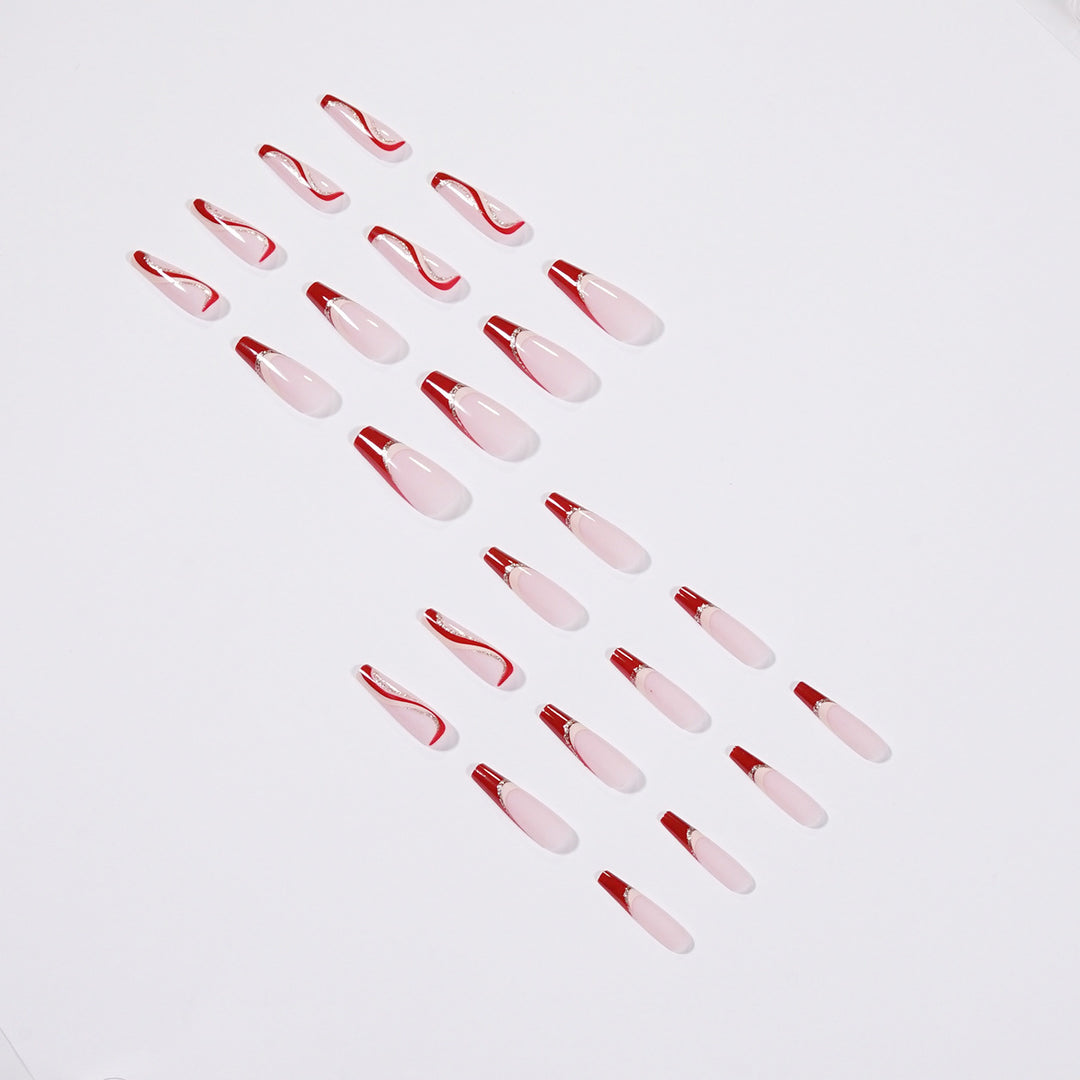 Glamorous artificial nails with elegant wave pattern and glitter accents Bowlift