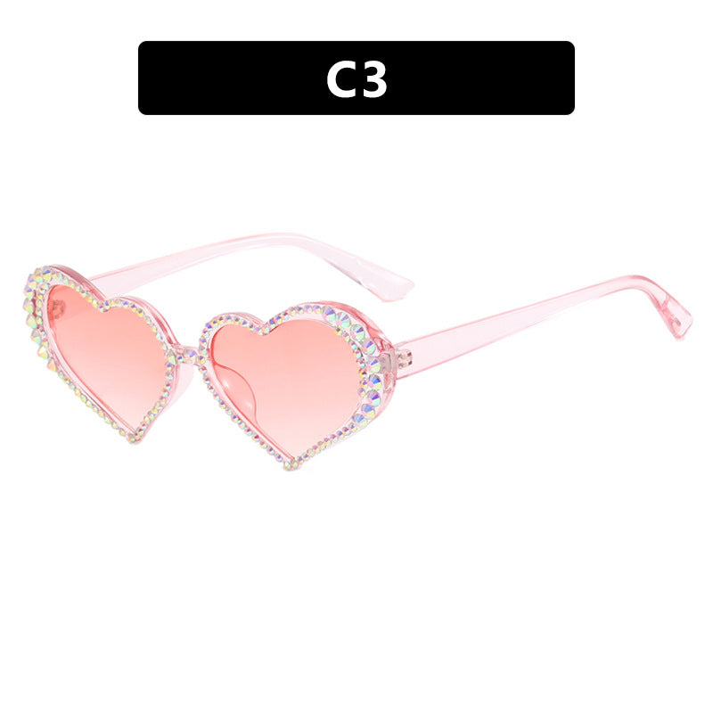 Women's Heart-Shaped Sunglasses with Rhinestone-Embellished Frame Bowlift