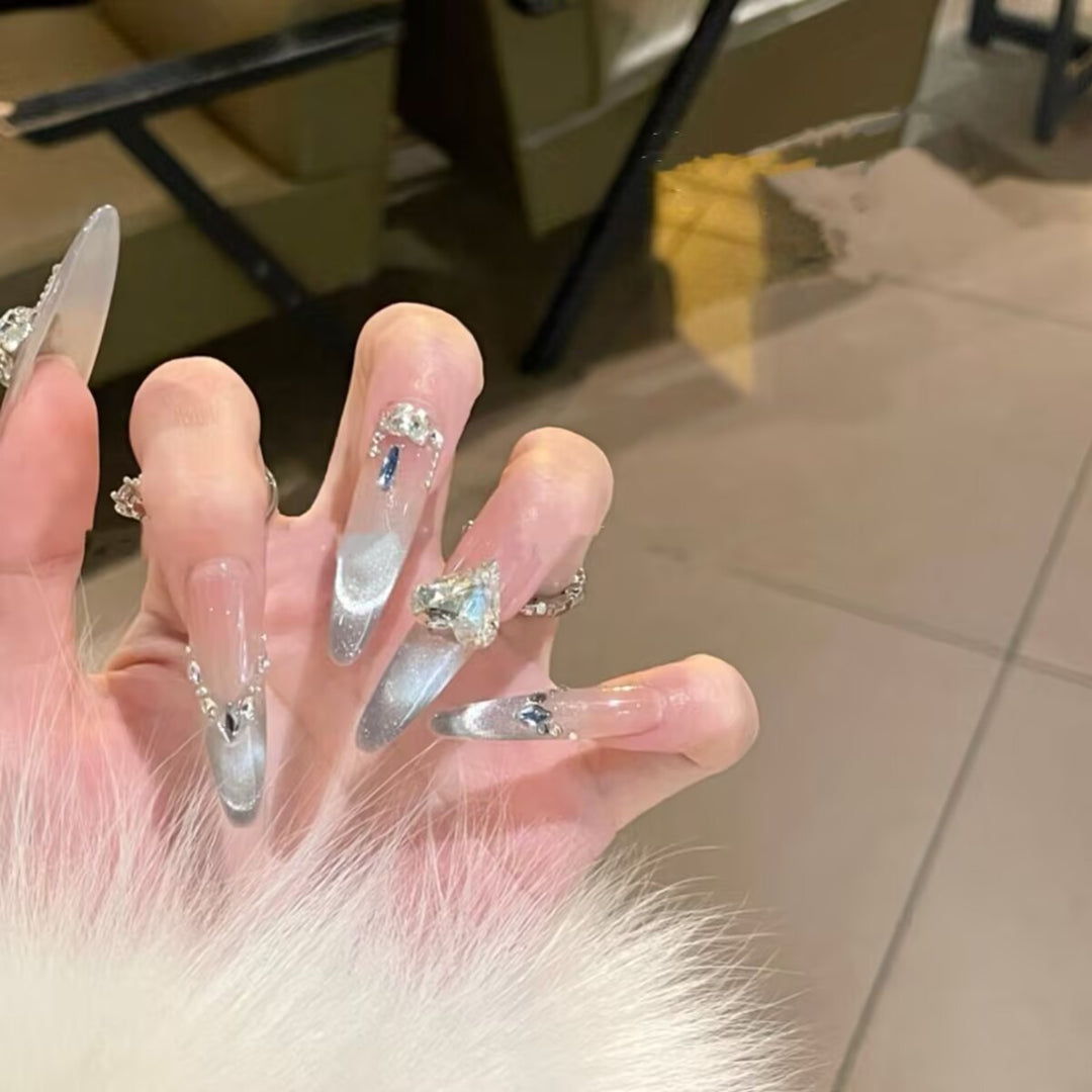 Elegant Crystal-Accented Press-On Nail Extensions Bowlift