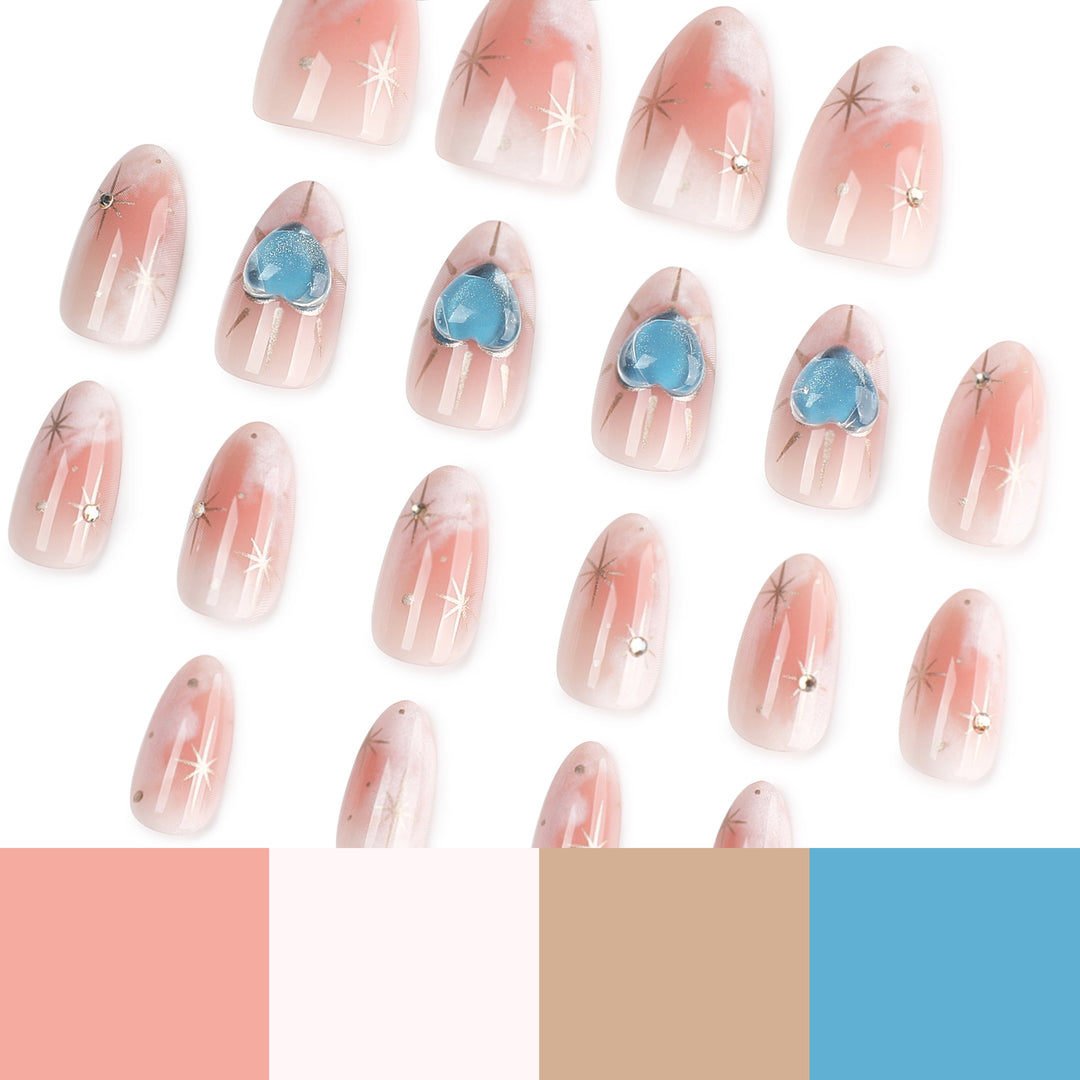 Nail design with decorative hearts and glitter accents Bowlift