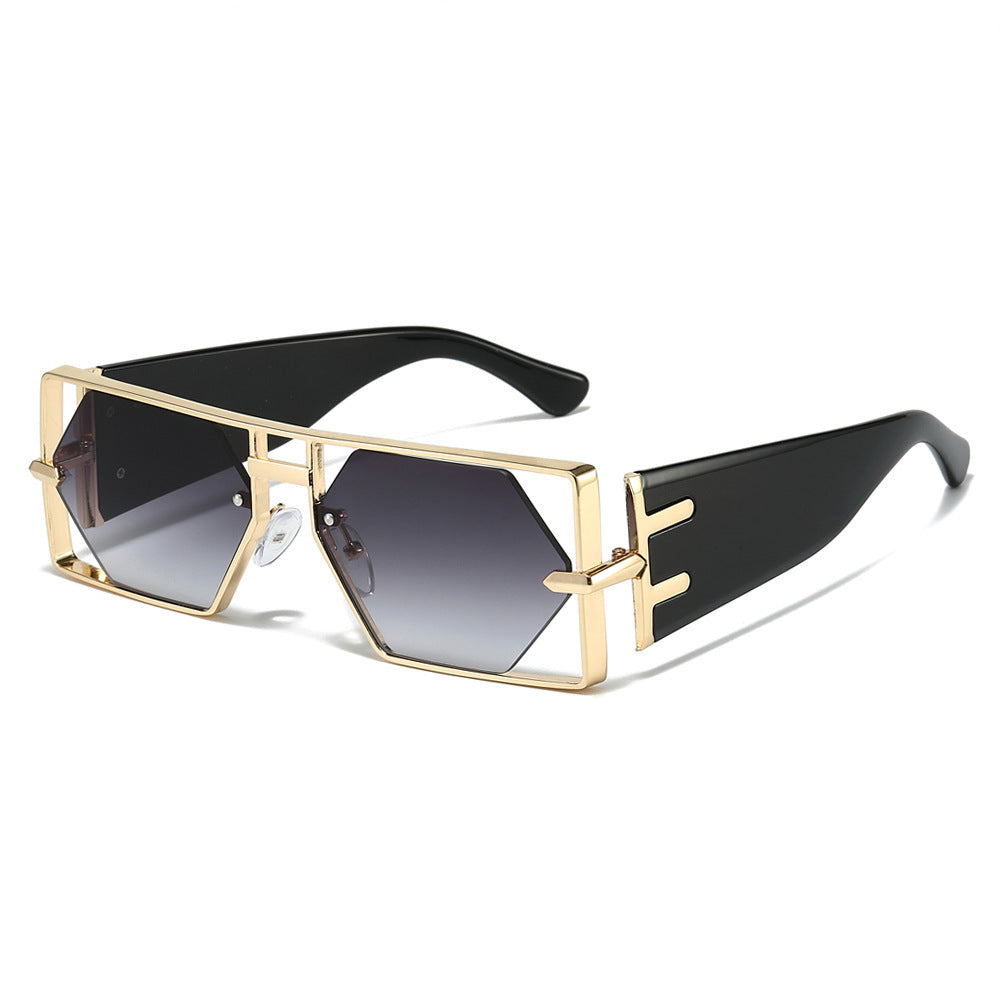 Geometric Shield Sunglasses with Premium Metallic Frame Bowlift