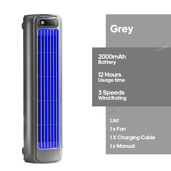 Unisex One Size Rechargeable Slim Portable Tower Fan with USB Charger, Battery Operated, Adjustable Louvers, Variable Airflow, LED Display Bowlift