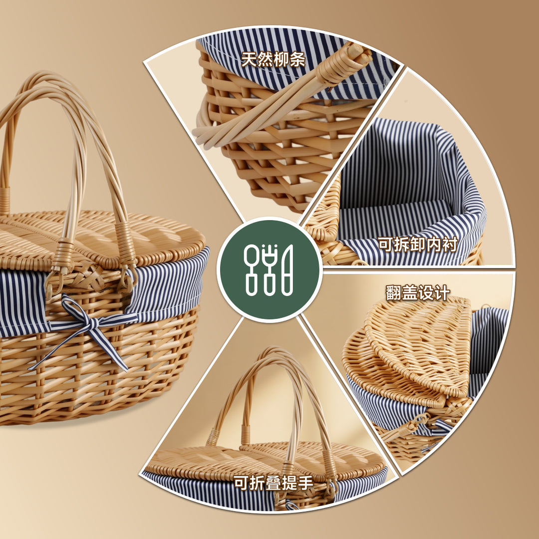 Women braided picnic basket with romantic gingham lining Bowlift